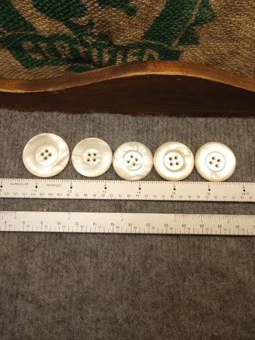 Lot of (5) Victorian Hand Carved Mother of Pearl Round  4- Hole Buttons Cover