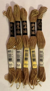 Five Skeins DMC #3045 Dark Yellow Beige 6-Strand Embroidery Cotton NIP - Picture 1 of 2