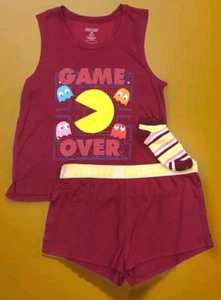 Pac-Man Borgoña Camiseta sin mangas Camisa Pantalones cortos y calcetines Pijama Conjunto para dormir 2xl 18w/20w Nuevo con etiquetas - Imagen 1 de 7