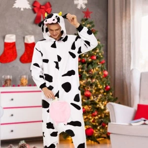 CANASOUR Cow One-Piece Pajama Adult Men Cosplay Costume Soft Warm Homewear - Picture 1 of 10