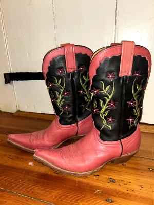 Botas de cuero occidentales Rudel usadas para mujer negras y rosas florales talla US 8 Foto 1 de 4