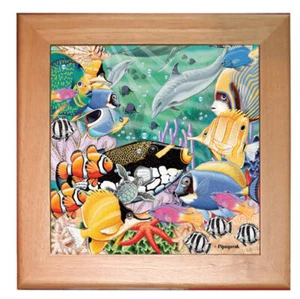 Tropical Fish Kitchen Ceramic Trivet Framed in Pine 8" x 8" - Picture 1 of 1