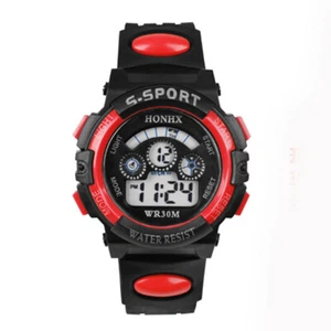 Wasserdichte Kinder Junge Digital LED Quarz Alarm Datum Sport Armbanduhr Rot - Bild 1 von 1