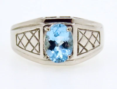 Aguamarina Corte Ovalado 1.50ct. Hecho En 9ct. Oro Blanco Anillo GB Talla: N - - Imagen 1 de 4