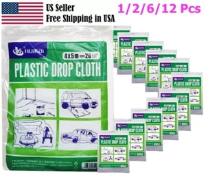 13' x 16' Clear Poly Plastic Paint Drop Cloth Paint Splatter Cover 1/2/6/12 Pk - Picture 1 of 10