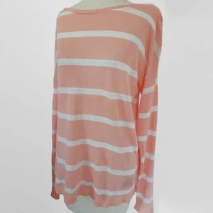Lauren Ralph Lauren SZ M Peach Stripe Boat Neck Long Sleeve 100% Linen Knit Top - Picture 1 of 4
