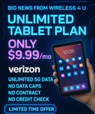 UNLIMITED 5G TABLET PLAN $9.99 VERIZON ( MUST HAVE VERIZON PREPAID ACCOUNT ) - Image 1 of 2