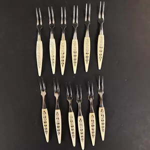 12 Vintage MCM Hors D'oeuvres Cocktail Appitizer Mini Forks Stainless Japan - Picture 1 of 7