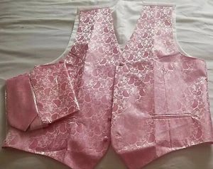 TIE & POCKET SQUARE & WAISTCOAT pit2pit 24" - Wedding PINK SATIN PAISLEY - NWT - Picture 1 of 9