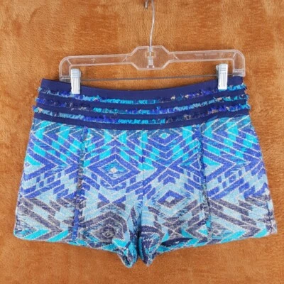 RAMY BROOK Shorts Womens Medium Blue Tweed Aztec Frayed Stripe Waist - Image 1 of 4