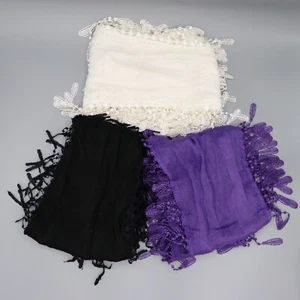 Fransen Schal 3er Set Damen OS schwarz lila weiß Gypsy Witchy Bauchtänzerin Boho - Bild 1 von 11