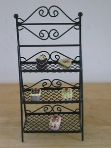 Dollhouse Miniatures Bakery Kitchen Black Metal Baker's Rack with Cakes 1:12  - Picture 1 of 7