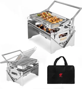 Griglia per Barbecue Girevole a 360°, in Acciaio Inox, Portatile Da Campeggio, B - Foto 1 di 12