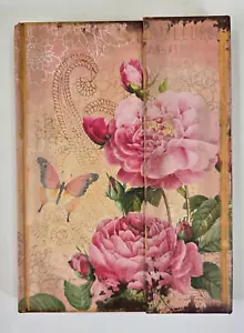 Hardback Journal Notebook 8.25” X 6 Lined Pages Magnet Close Writing Pink Roses - Picture 1 of 14