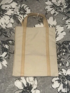 NEW Estee Lauder Natural Canvas Linen Look & Light Brown Faux Leather Tote Bag - Picture 1 of 8
