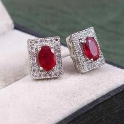 Natural Ruby Gemstone 925 Sterling Silver Beautiful Designer Cufflinks For Men's - Image 1 of 4