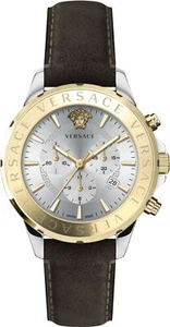 Versace VEV601323 Signature Chronograph gold silber braun Leder Herren Uhr NEU - Picture 1 of 8