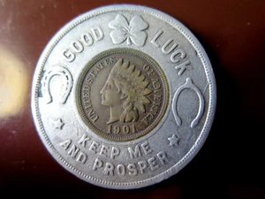 Advertising 1901 Indian head cent WHITEHEAD HOAG CO. ENCASED PENNY GOOD-LUCK W&H - Picture 1 of 5