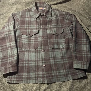 Vintage Pendleton Woolen Jacket m Green Mackinaw Cruiser Wool USA dark watch - Picture 1 of 8
