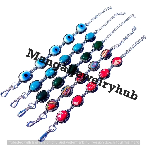 Green Onyx & Mix Gemstone Bracelets 925 Sterling Silver Plated Bulk Lot Jewelry - Image 1 of 4