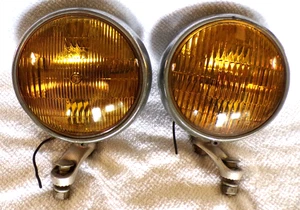 Vintage Studebaker Amber / Yellow Fog Lights with GE Fog marked Lens & Brackets - Picture 1 of 8