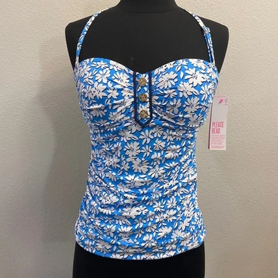 Nuevo top tankini Lilly Pulitzer Criston para mujer talla 8 azul lunar palmera playa pétalos Foto 1 de 4