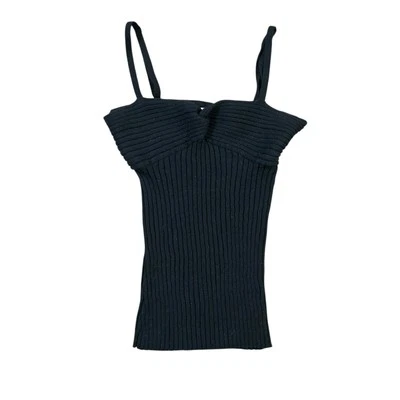 Trina Turk Womens Tank Top Size Medium Black Ribbed Spaghetti Strap Stretch - Image 1 of 4