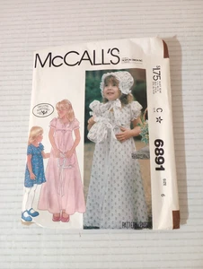 McCall's 6891 Sewing Pattern Girls Pioneer Prairie Dress Sun Bonnet & Bag Size 6 - Picture 1 of 7