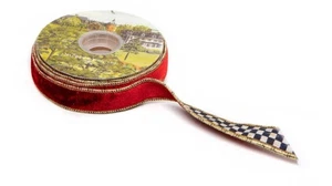 Mackenzie Childs Magic 1" Wide Wire  Red Velvet Courtly Check RIBBON NEW 10YD - Picture 1 of 7