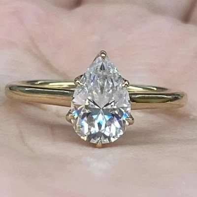 1.50Ct Pear Lab Grown Diamond 14K Yellow Gold Women's Solitaire Engagement Ring - Image 1 of 4