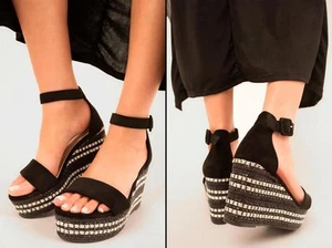 iKrush Strap Espadrille Wedge Sandals Ankle Strapping Wedge Platform Mid Heel - Picture 1 of 10