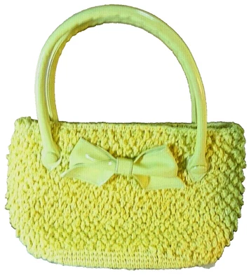 Vintage Yellow Beaded Raffia & Vinyl Purse Made in Japan - Image 1 of 4