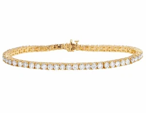 Unisex 14K Yellow Gold 1 Row Prong Tennis Genuine Diamond Bracelet 12Ct 8" 3.5MM - Picture 1 of 4