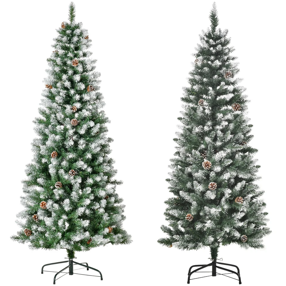 HOMCOM Albero di Natale Innevato con Rami e Pigne in Plastica e Metallo