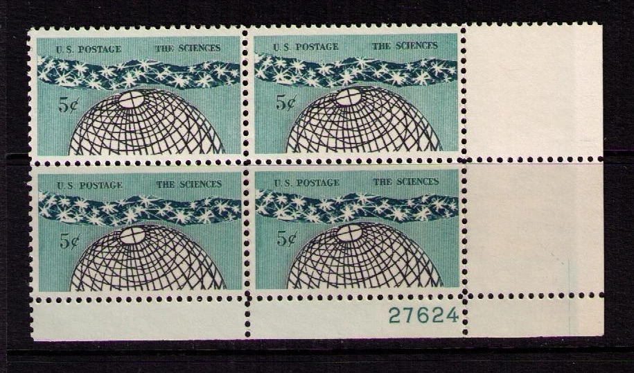 US USA Sc# 1237 MNH FVF PLATE # BLOCK Sciences Globe Stars Universe - Image 1 of 1
