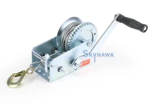 1 Ton 2000lb Boat Winch 10m Steel Cable 2-Speed 8:1, 4:1 Gear Hand Crank Towing