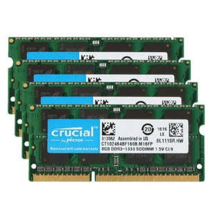 Crucial 32GB 16GB 8GB PC3-10600S DDR3 1333MHz 204Pin SODIMM Laptop Memory SDRAM - Picture 1 of 12