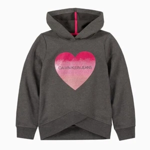 CALVIN KLEIN Graphic Pink Heart Logo Crossover Hoodie Grey Fleece Big Girl 12/14 - Picture 1 of 12