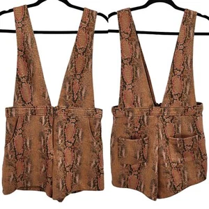 Wild Honey Romper Metallic Scuba Plunging V Daisy Dukes Snake Print Rust M - Picture 1 of 11