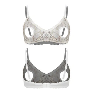 Women Lingerie Open Breast Nipples Sleeveless Bras Hollow Out Nightwear Party - Picture 1 of 72