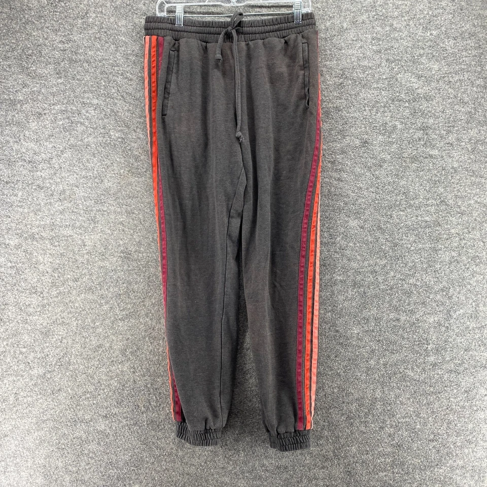 Calça de moletom feminina Activewear M cinza médio listrada cintura alta cordão - Imagem 1 de 4