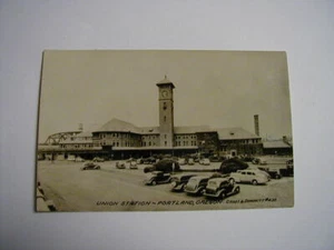 UNION STATION Railroad Depot PORTLAND OREGON POSTCARD Photograph 1940s cars - Picture 1 of 2