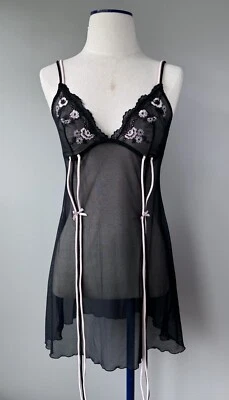 Intimissimi Size M Tulle Lace Babydoll Adjustable Straps Mesh Black - Image 1 of 4