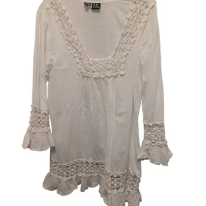 S.R. Moda Top Mujer XL Blanco Manga Acampanada Crochet Boho Coqueta Hada Femenina - Imagen 1 de 8