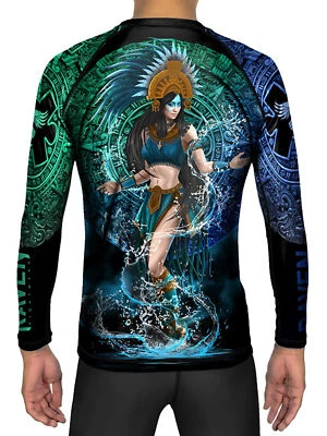 Raven Fightwear Men's Aztec Water Goddess Chalchiuhtlicue BJJ Rash Guard MMA Bla - Image 1 of 3