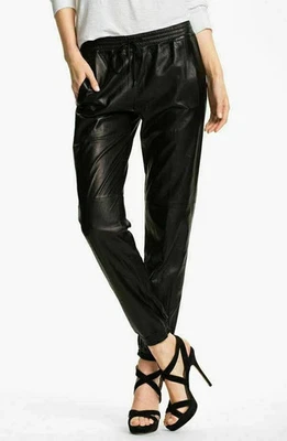 Pantalones ajustados de cuero para mujer - Pantalón deportivo de cuero suave elegante de piel de cordero genuina Foto 1 de 4