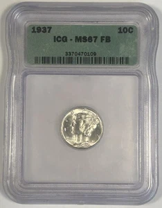 1937 Mercury Dime ICG MS 67 FB - Picture 1 of 2