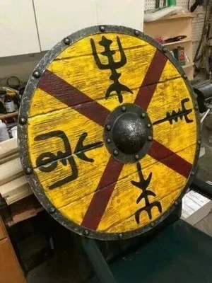Escudo Vikingo Batalla Usado Escudo Cosplay Redondo Escudo Madera Navidad Gif Foto 1 de 4