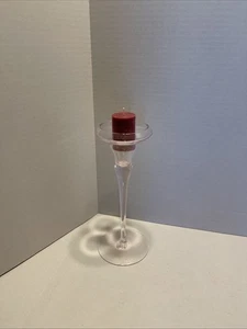 Hand Blown Oneida Sleek Minx Pink Lead Crystal Glass Candlestick Candle Holder - Picture 1 of 10