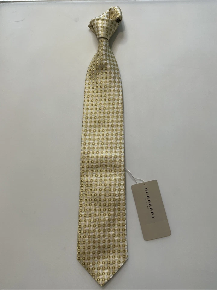 NUEVA Corbata Burberry Amarilla Hombre 100% Seda Auténtica Italia 3.5" 0350511 Foto 1 de 4